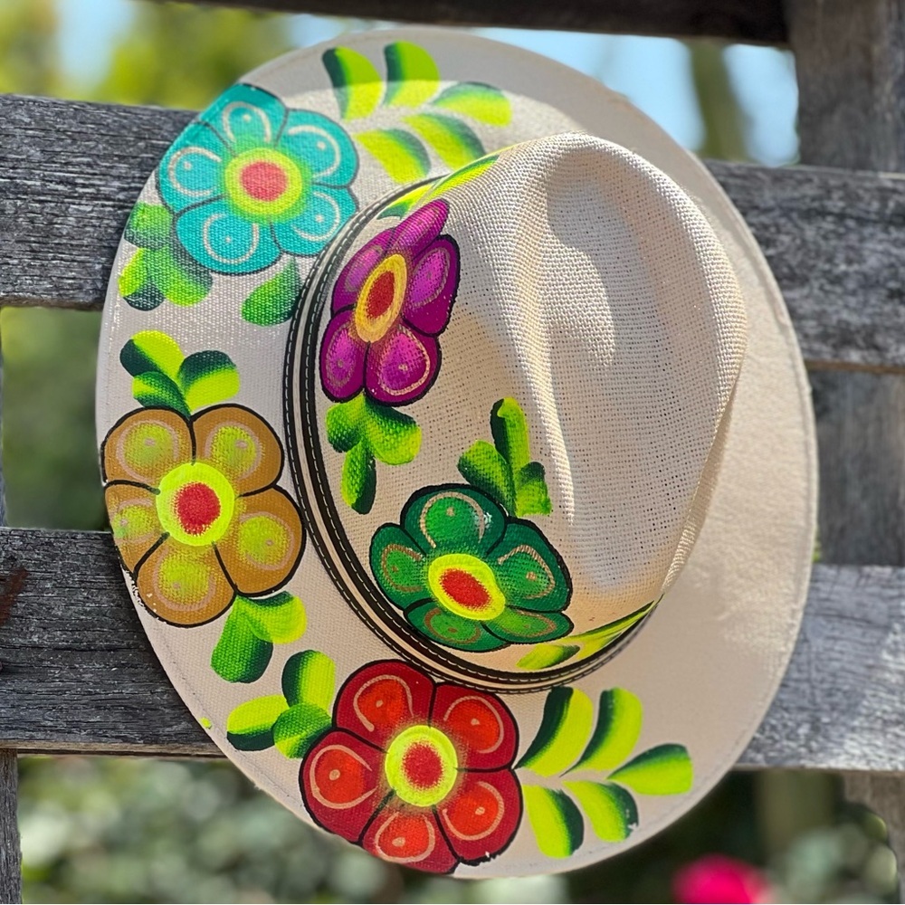 MEXICAN Artisan Hand painted Panama fedora sun hat|med/sm - Picture 9 of 9